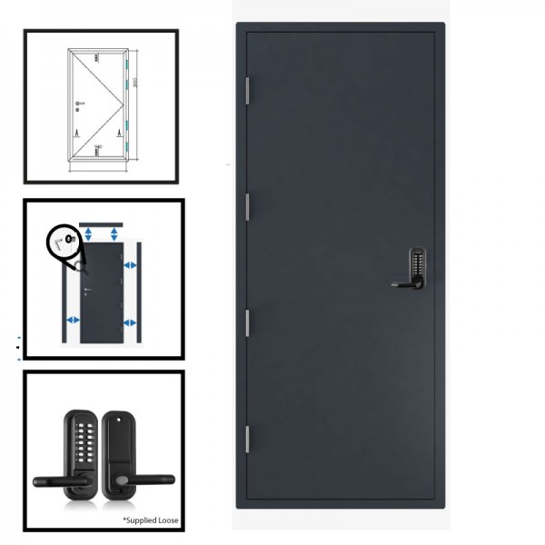 Combination Code Keypad Lock - Steel Security Personnel Pedestrian Door for Keyless Entry - Industrial Grade Exterior Outdoor Security Door for Garage, Warehouse, Shed, Industrial Unit, Lockup, Shed, Shipping Container, Farm Barns